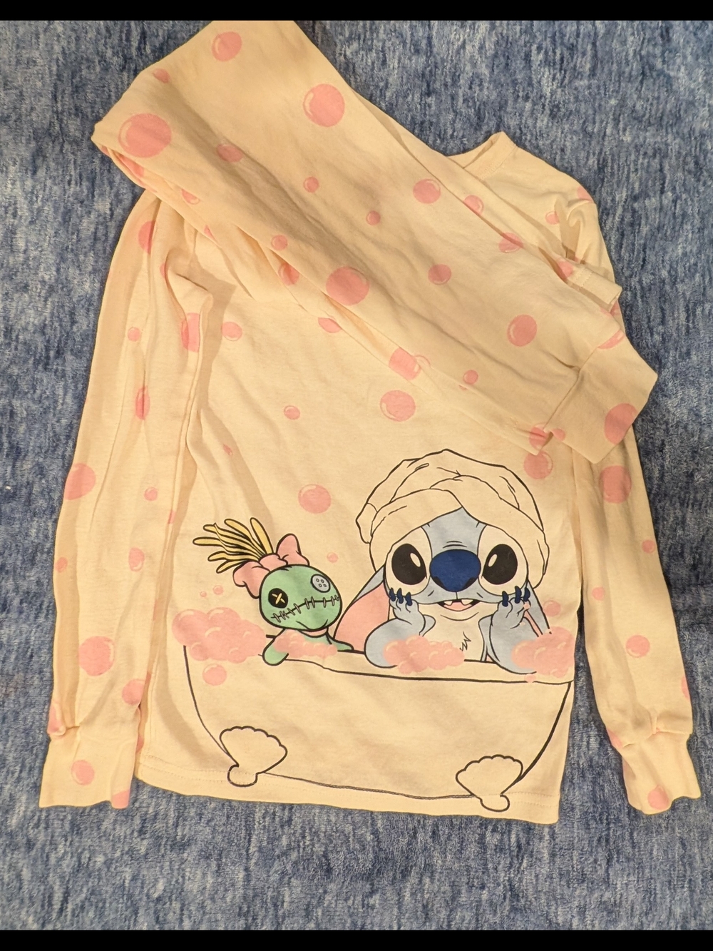 Disney Kids Size 10 Cream and Pink Lilo & Stitch Long Sleeve Top